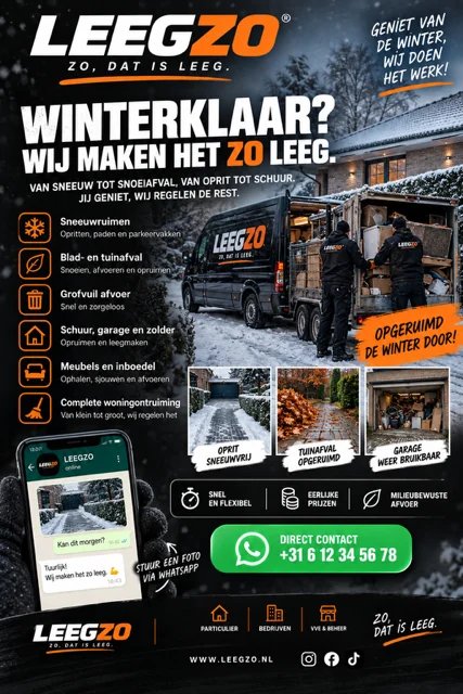 Leegzo flyer met opruimwerk in de winter
